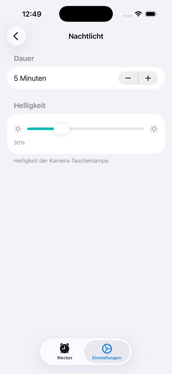 Nachtlicht Einstellungen