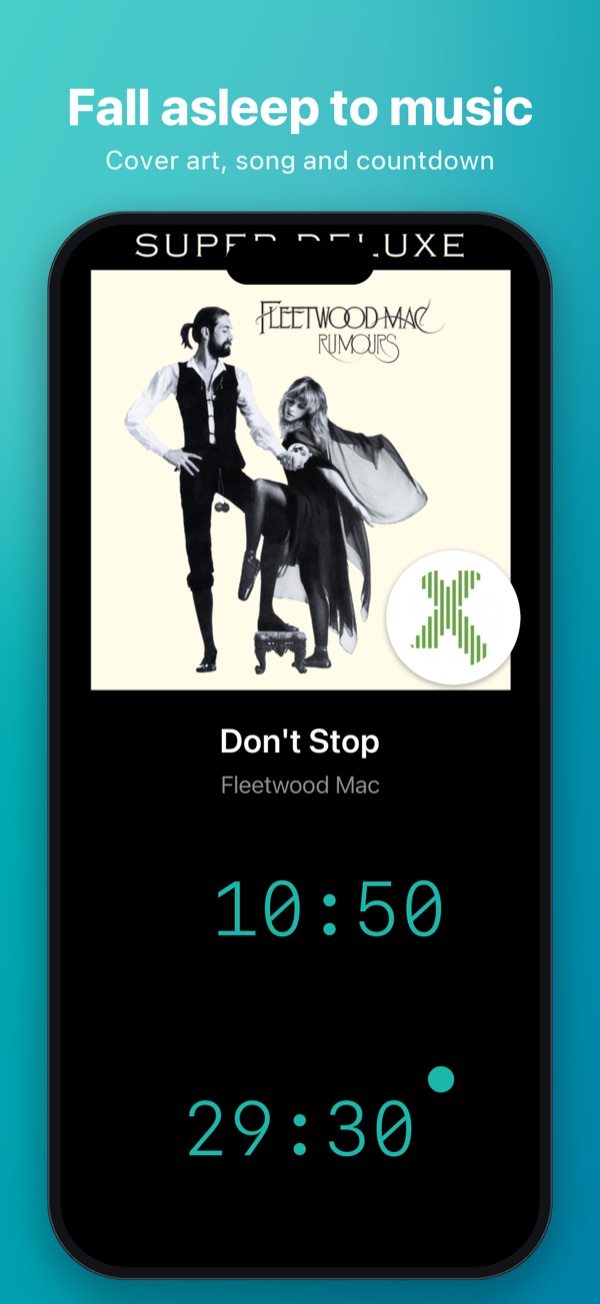 Fall asleep to music – cover art, song and countdown in nightstand mode