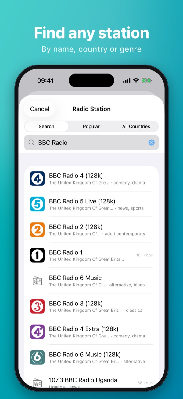 Find any station – search by name, country or genre