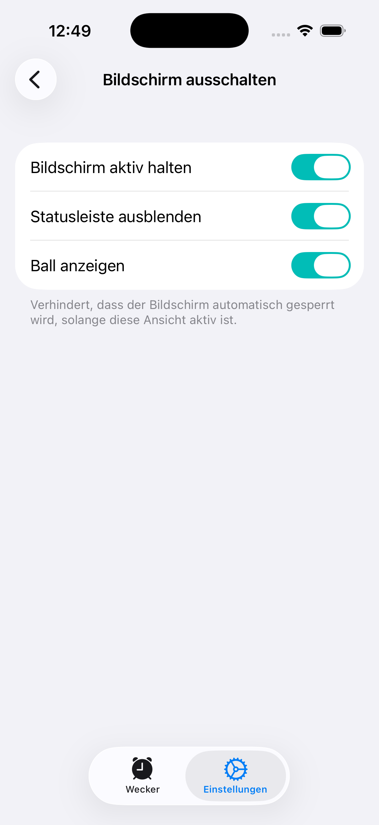 Radiowecker Einstellungen Bildschirm aus