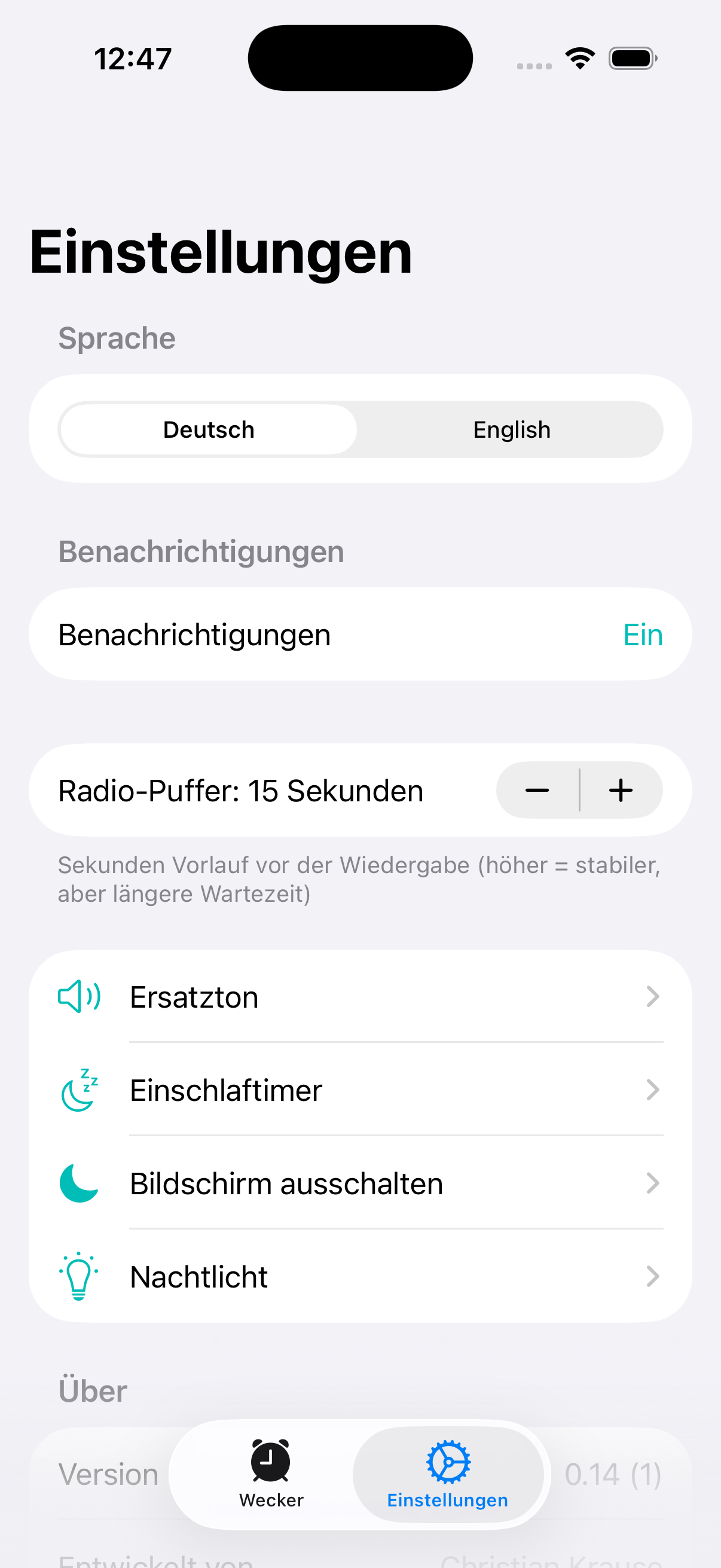 Radiowecker Einstellungen